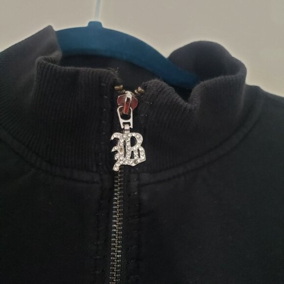 BCBG Maxazria Womens Y2K Black‎ Rhinestone Studded Track Jacket Size M Bling - Picture 3 of 12